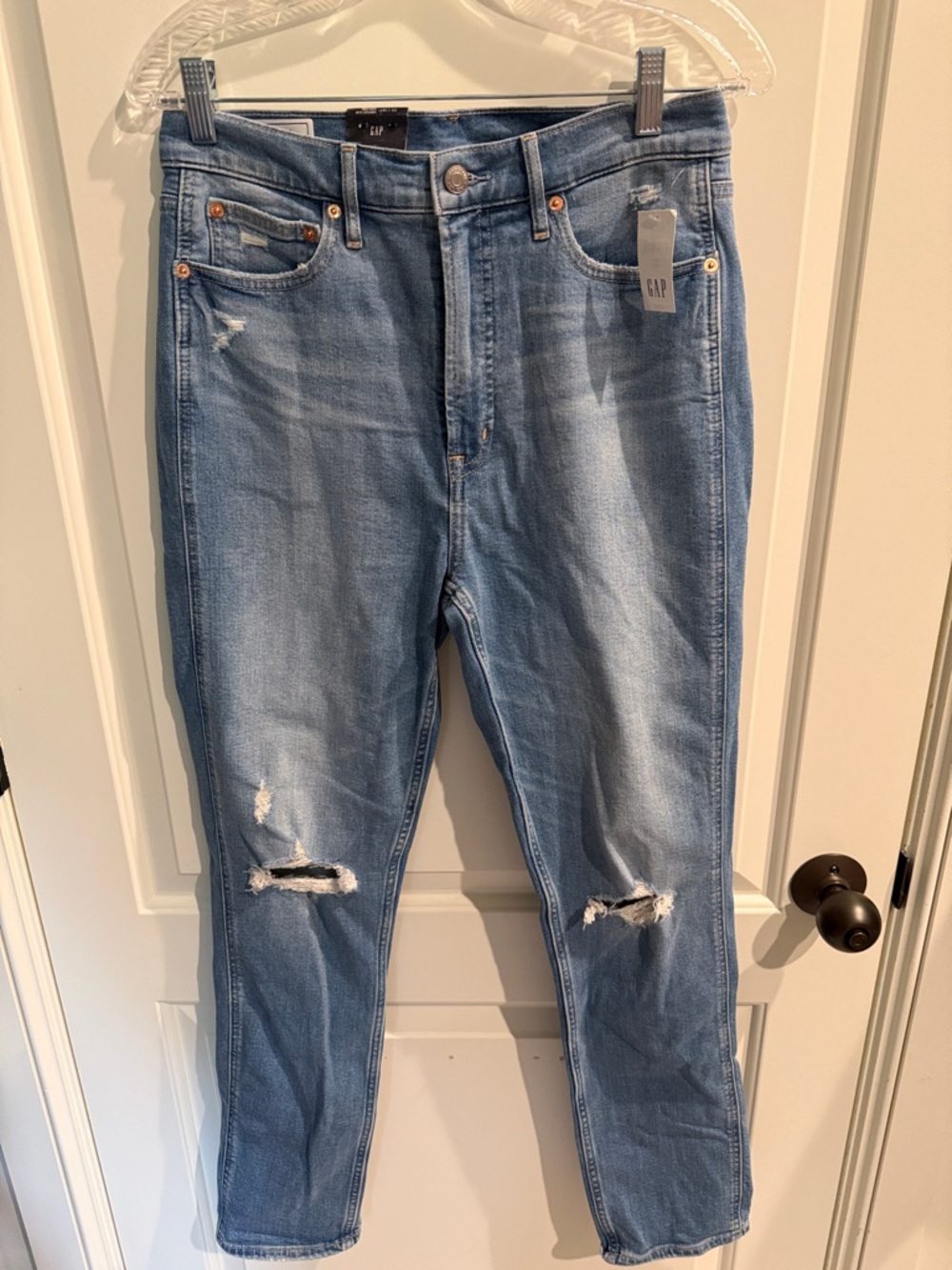 GAP 10 TALL Vintage Slim High Rise Light Wash Skinny Jeans with Knee Rips